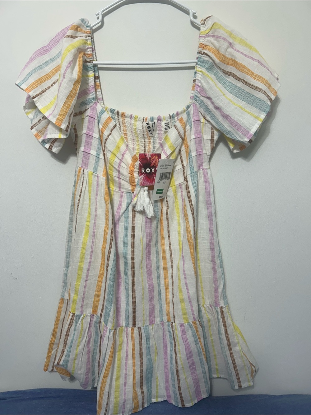 Roxy White Multicolor Pastel-Stripe Mini Dress
